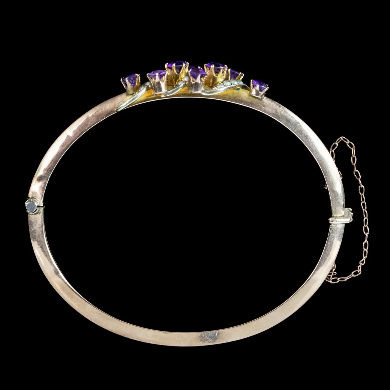 Antique Victorian Amethyst Pearl Bangle 9ct Gold