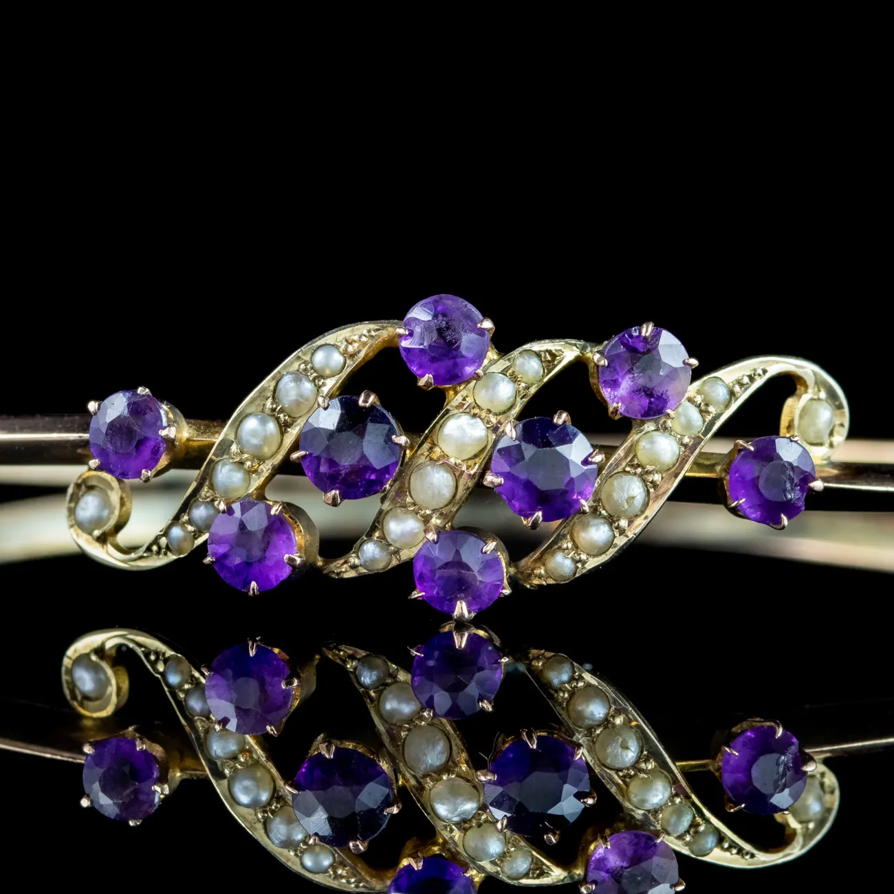 Antique Victorian Amethyst Pearl Bangle 9ct Gold