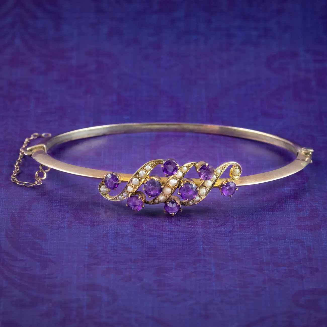 Antique Victorian Amethyst Pearl Bangle 9ct Gold