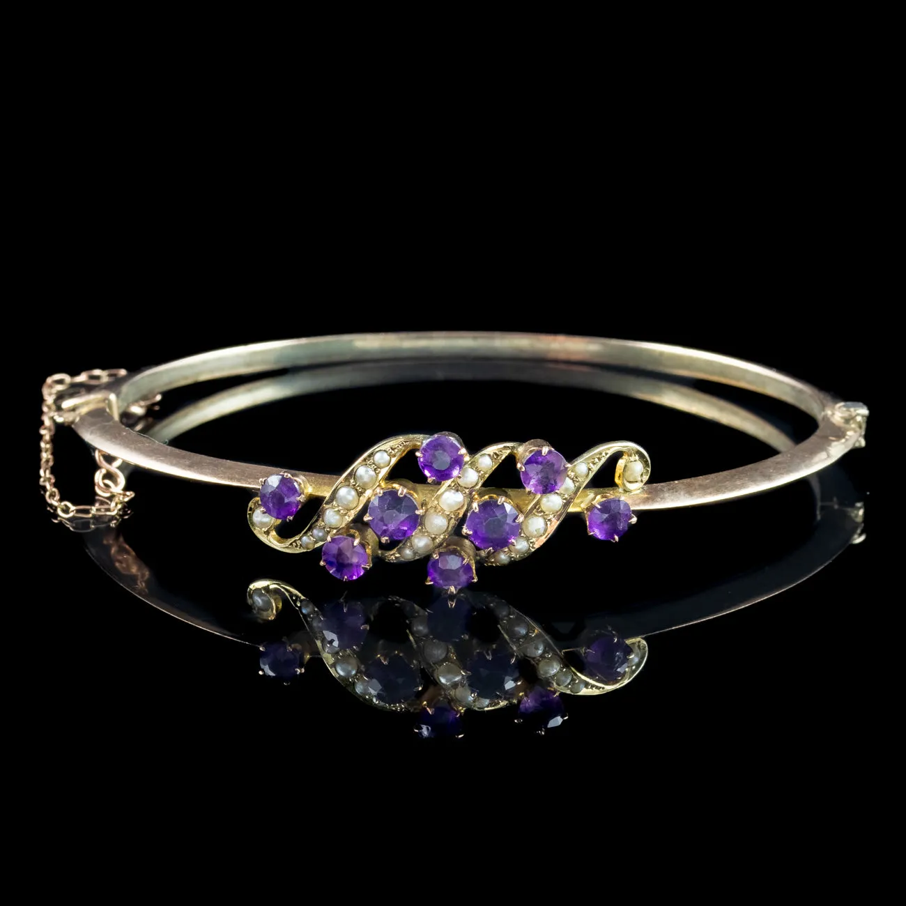 Antique Victorian Amethyst Pearl Bangle 9ct Gold