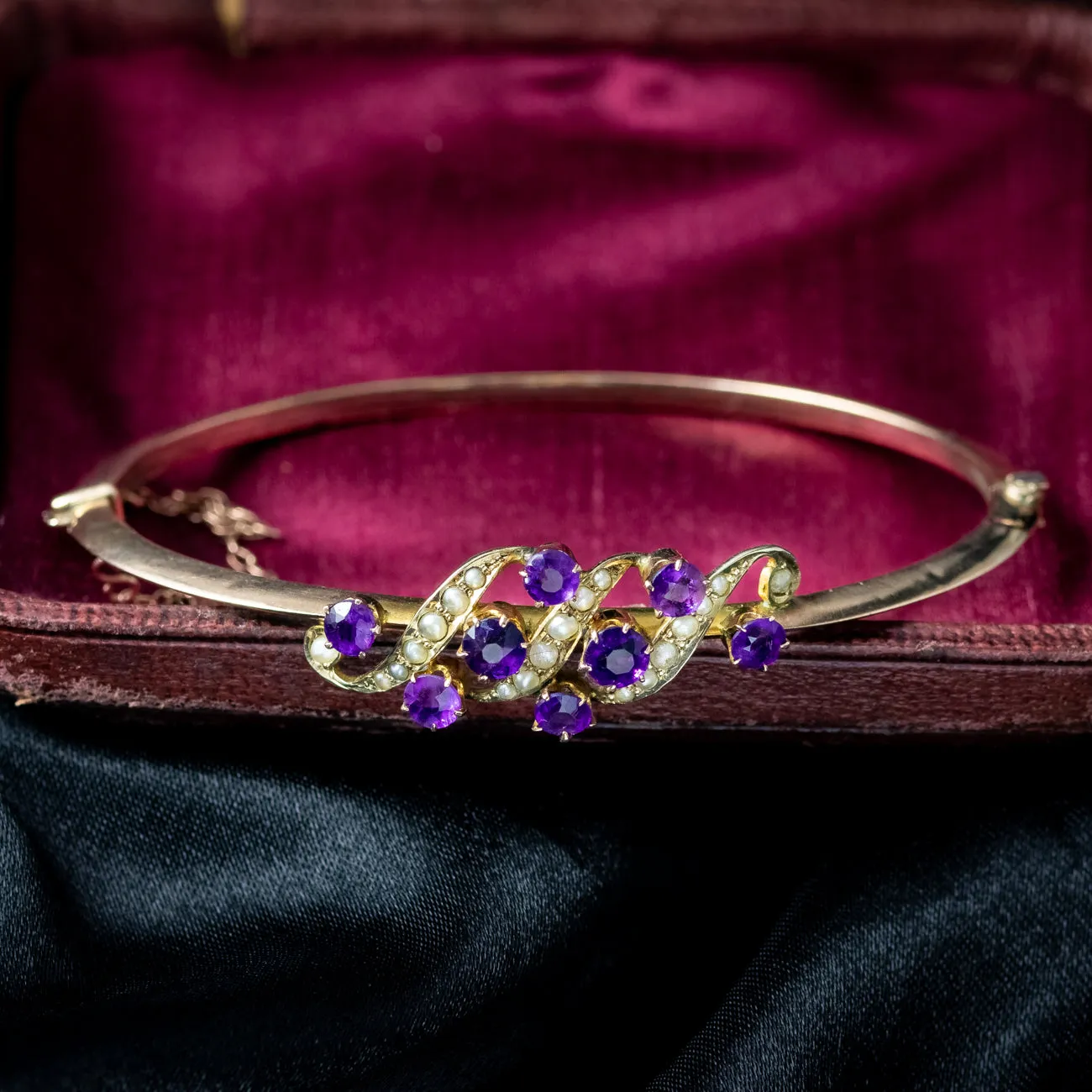 Antique Victorian Amethyst Pearl Bangle 9ct Gold