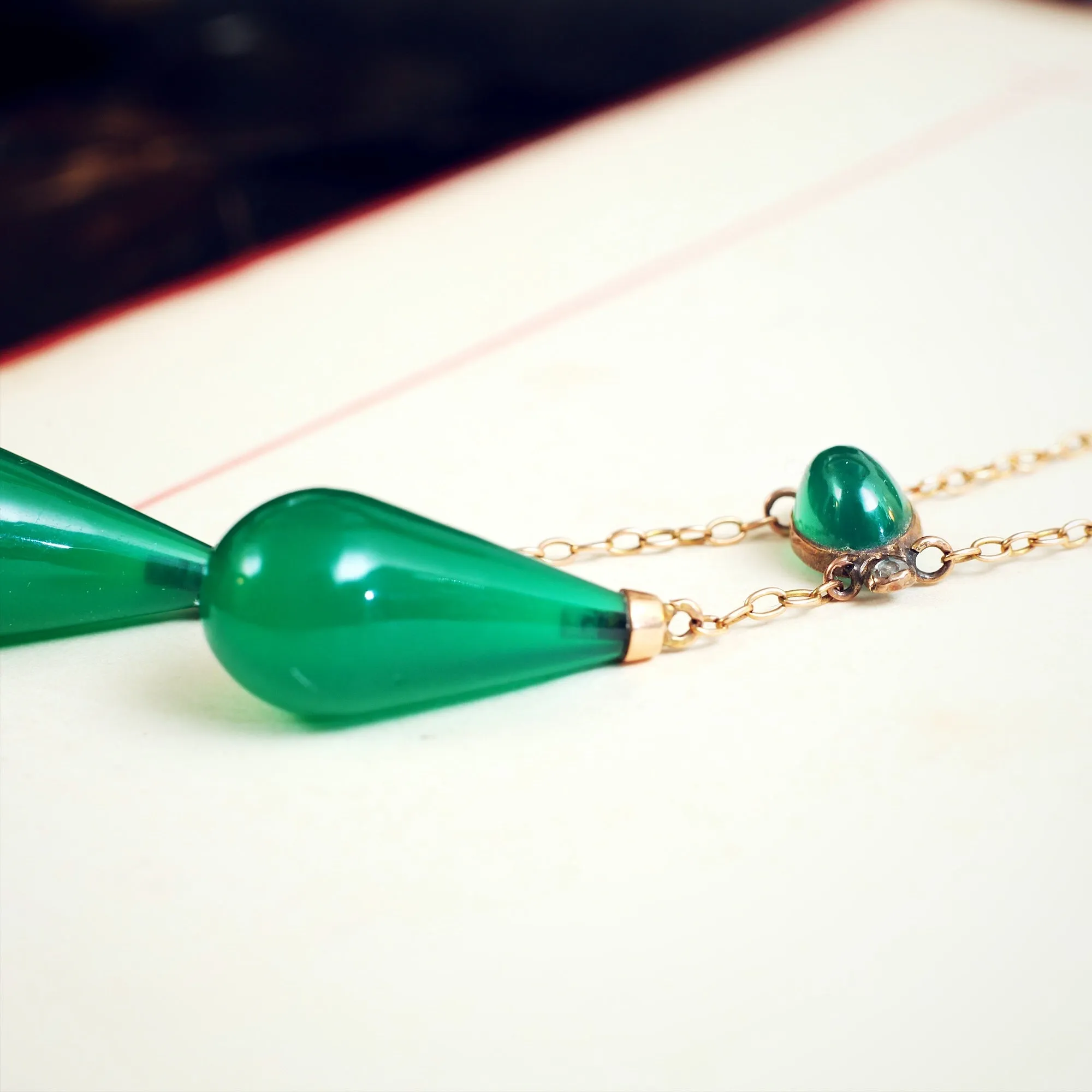 Arts & Crafts Chalcedony and Diamond Négligée Pendant
