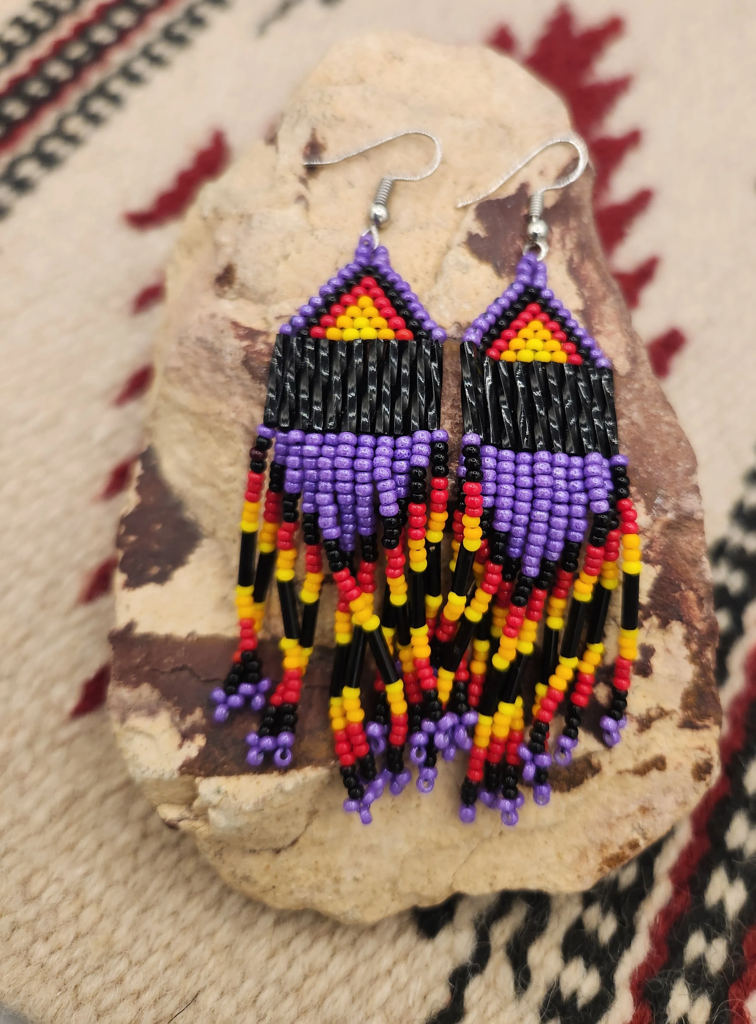 BEADED EARRINGS  - PURPLE - CONNIE KELLEY