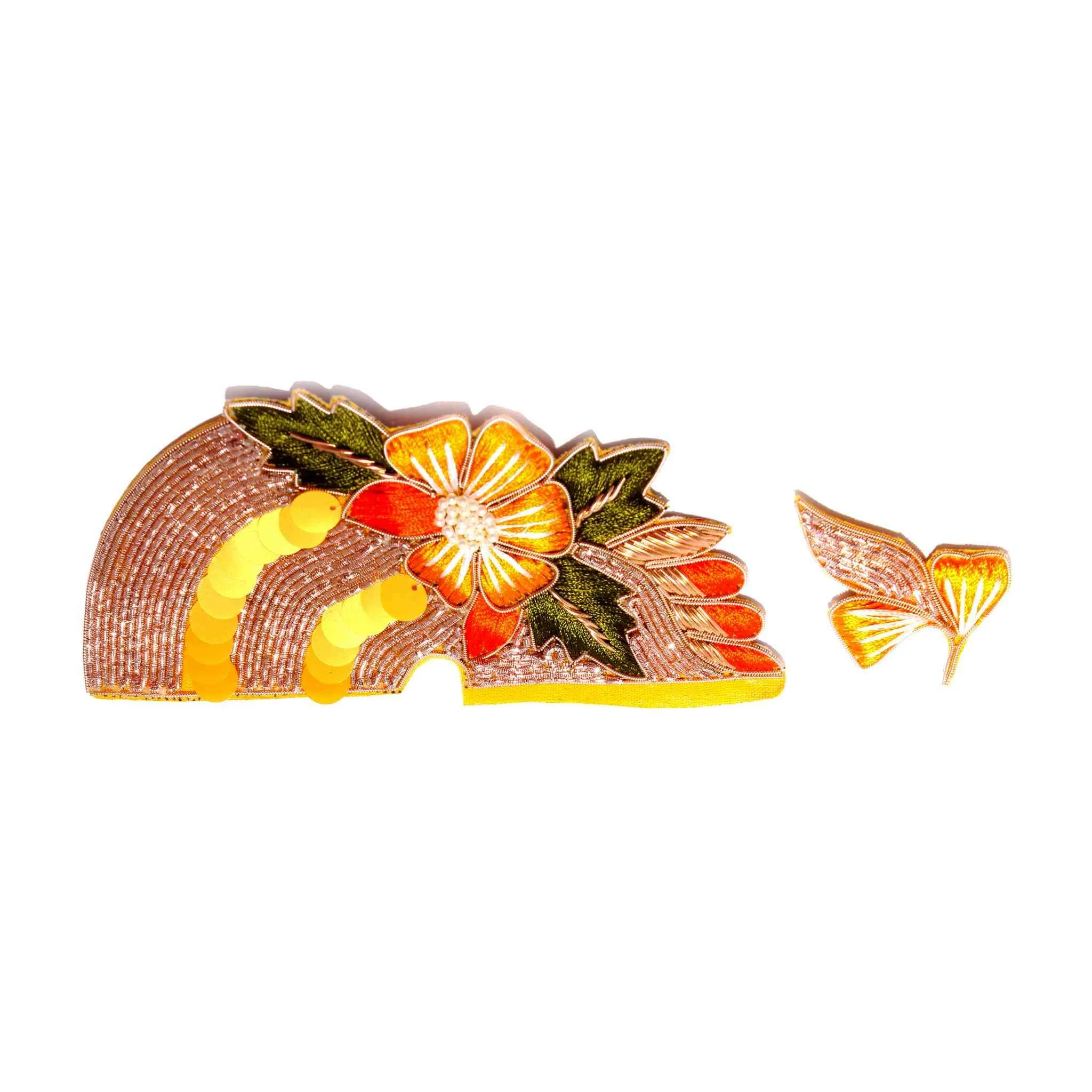 Big Floral Patch Pair Buti with Sequence and Zari for Craft Packing or Decoration - 11268