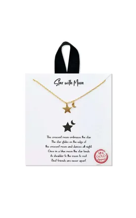 BJNA028GD Gold "Star with Moon" Pendant Necklace