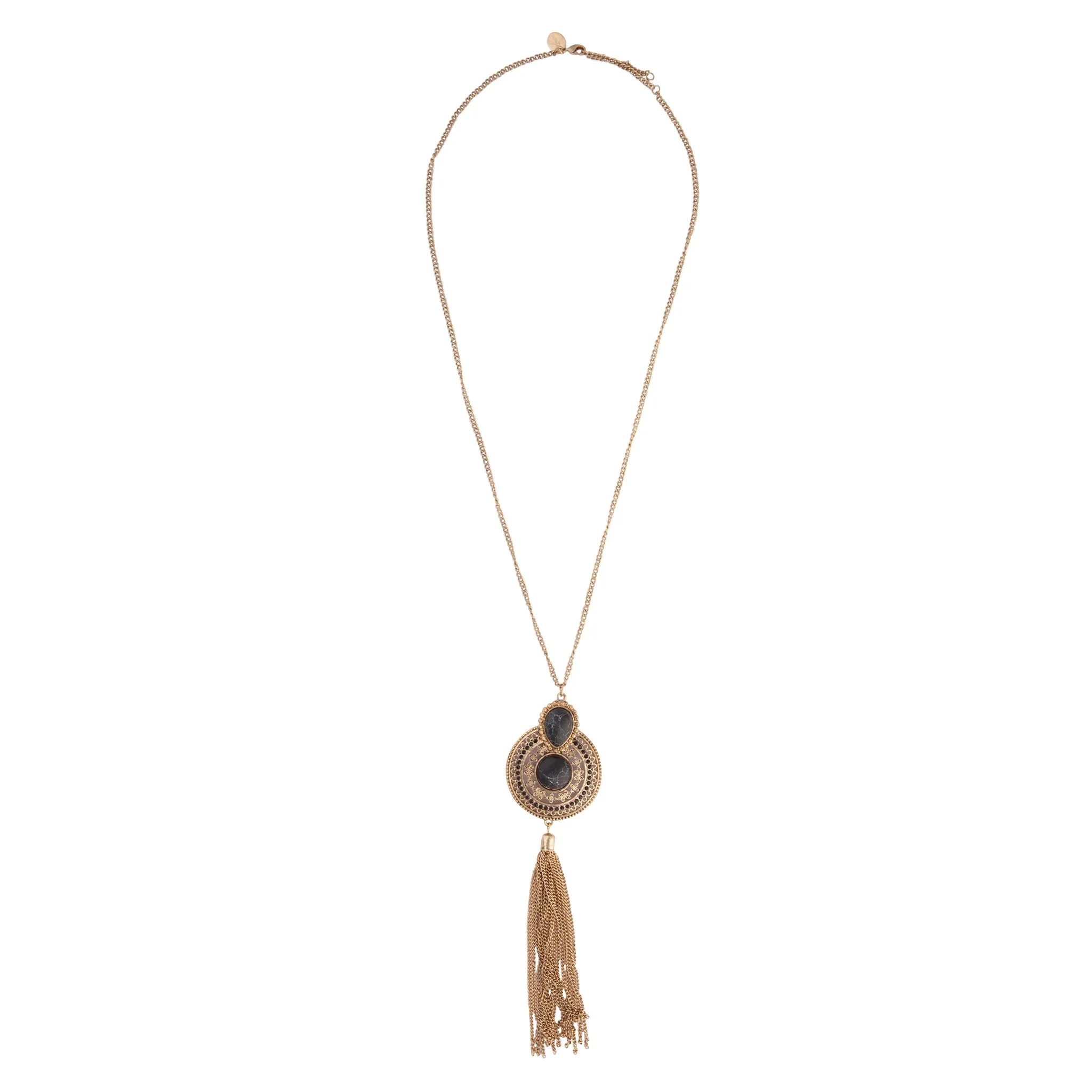 Black and Gold Boho Tassel Necklace
