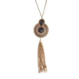 Black and Gold Boho Tassel Necklace