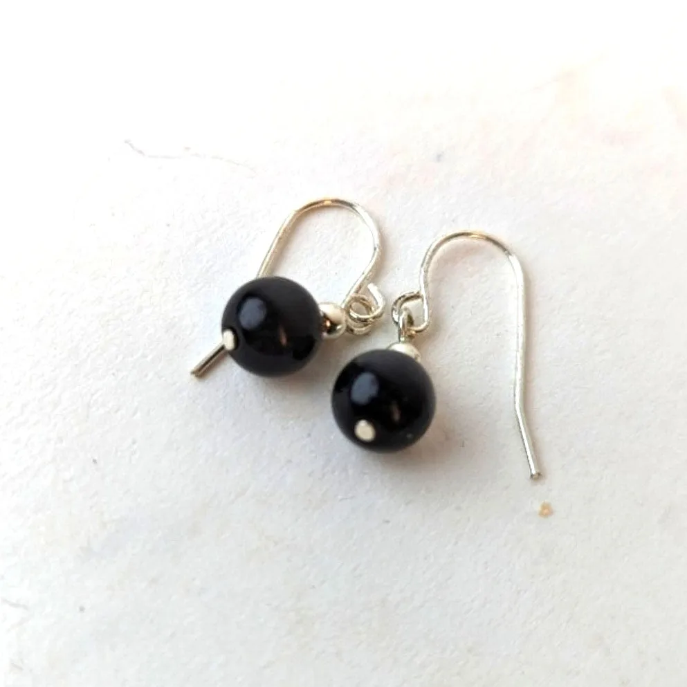 Black Beaded Ball Earrings