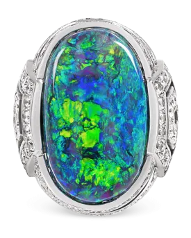 Black Opal and Diamond Ring