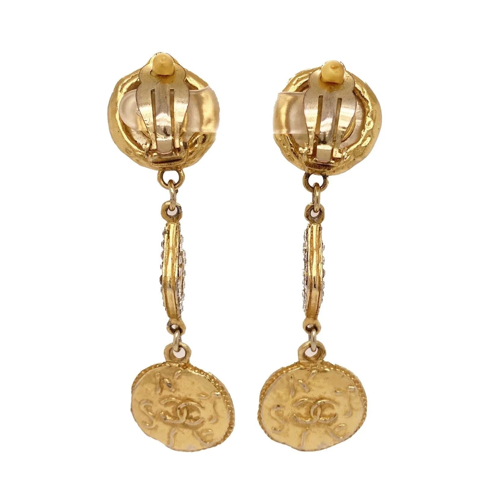 CHANEL - Vintage 1970s Faux Pearl Medallion CC 'CHANEL' Clip-On Earrings