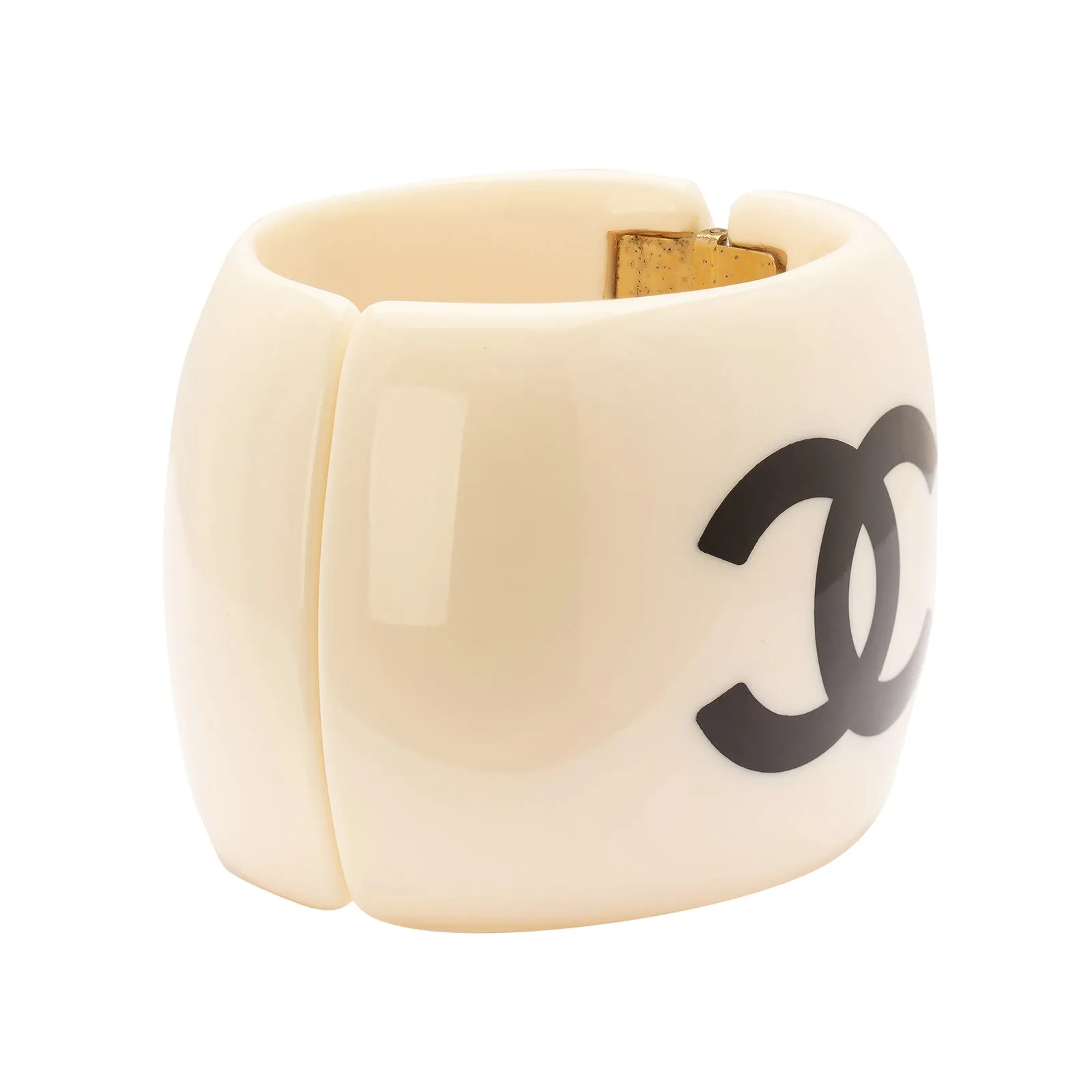 Chanel White Acrylic Clamper Bangle