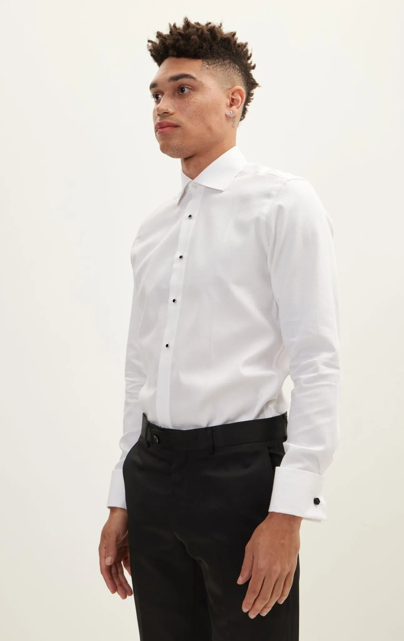Classical Top  Front Stud Tuxedo Shirt - Houndstooth