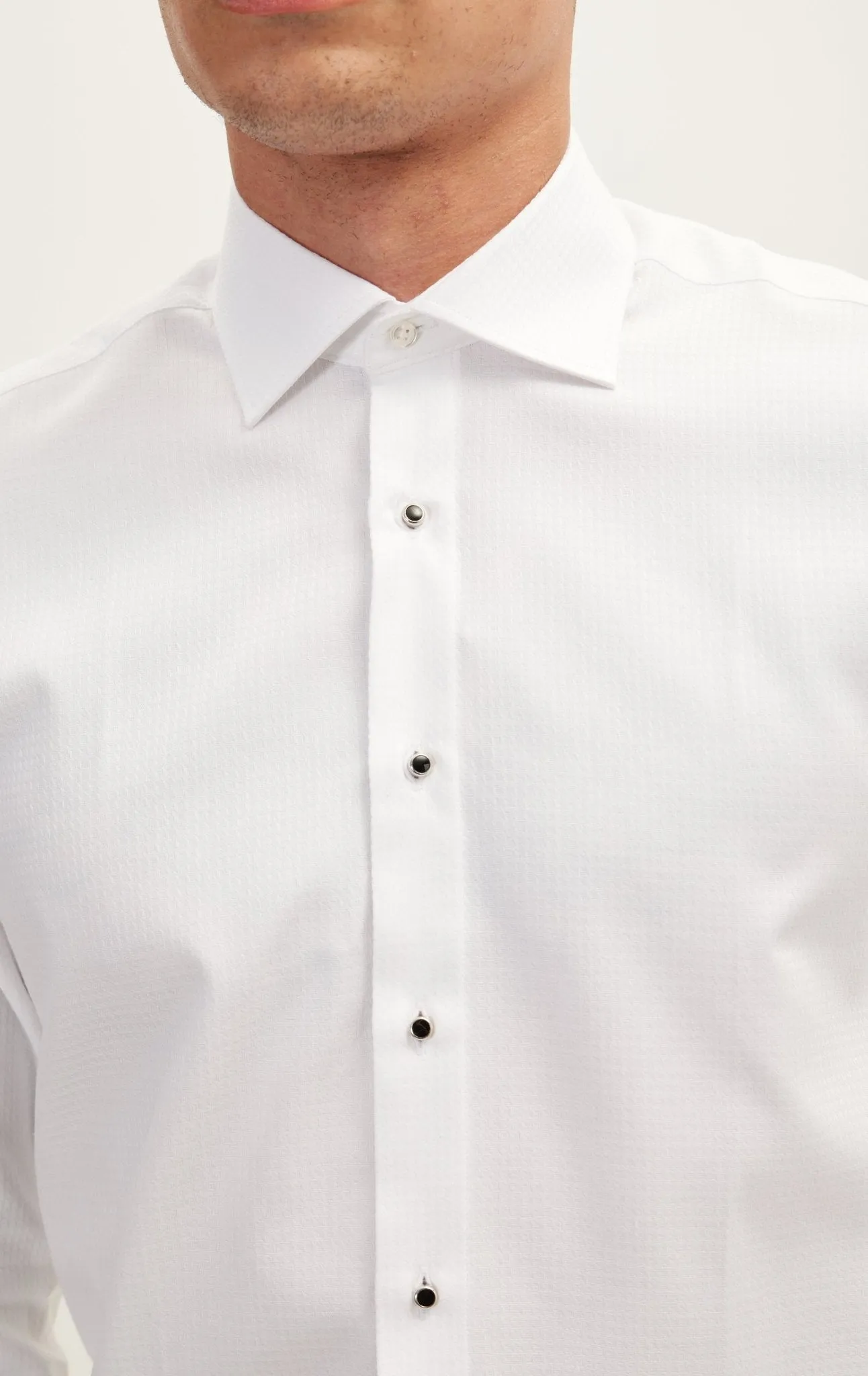 Classical Top  Front Stud Tuxedo Shirt - Houndstooth
