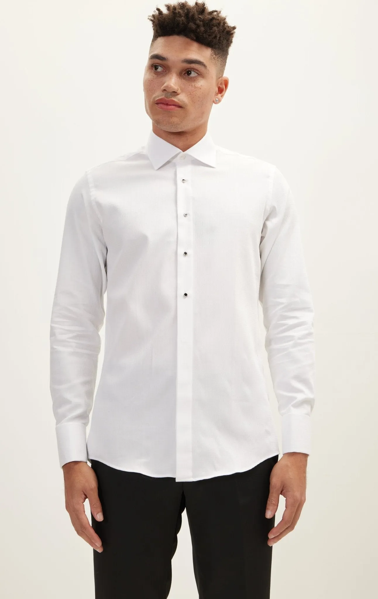 Classical Top  Front Stud Tuxedo Shirt - Houndstooth