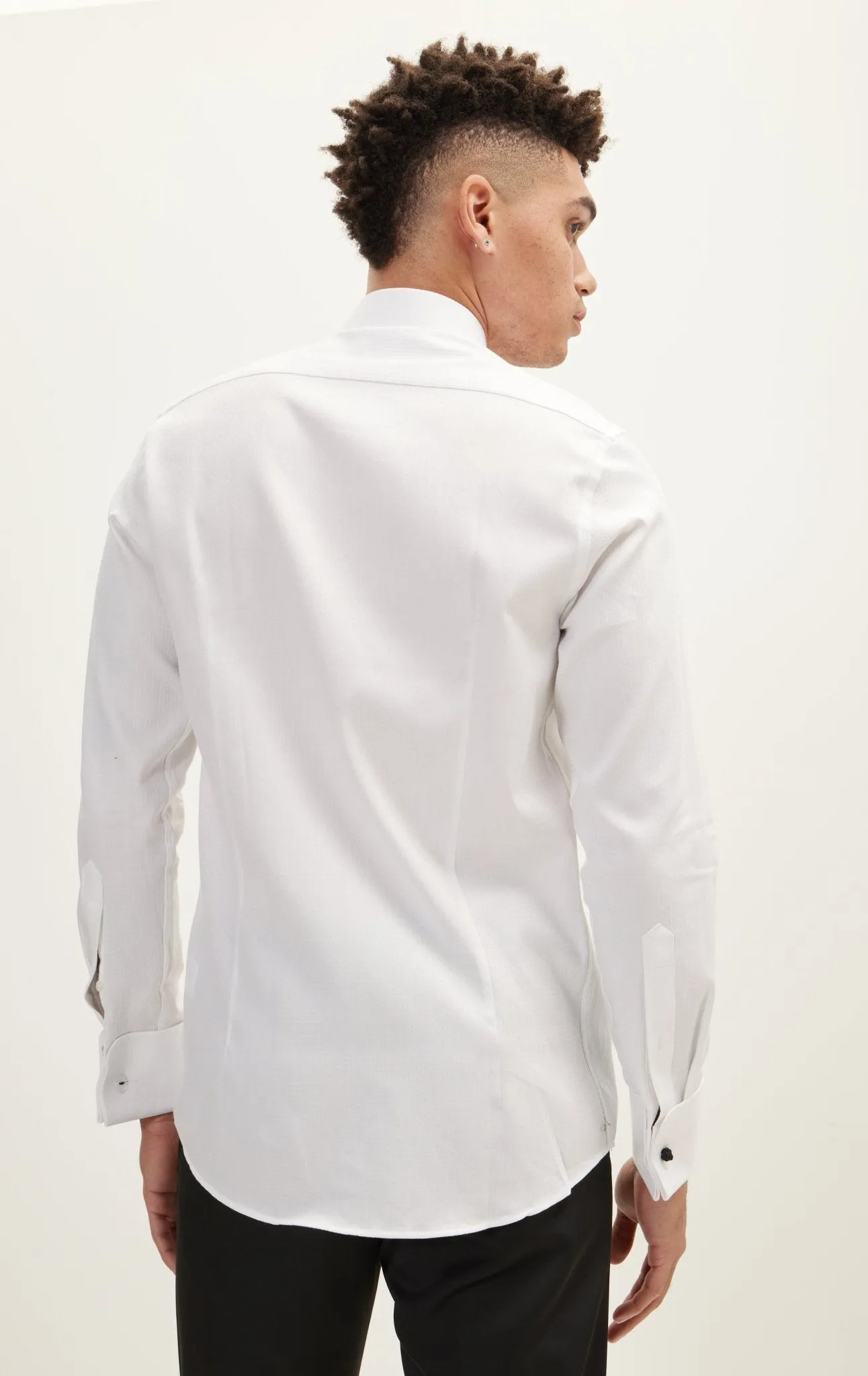 Classical Top  Front Stud Tuxedo Shirt - Houndstooth