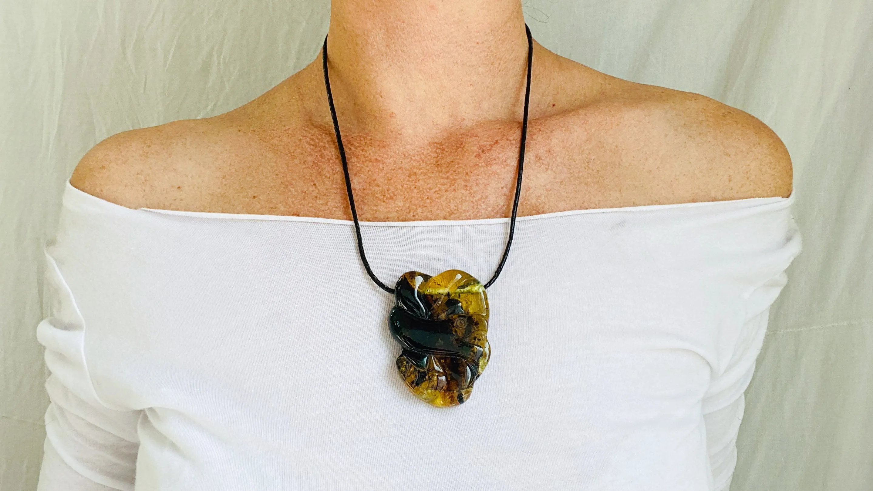 Coiled Serpent Amber Pendant. Aztec Replica