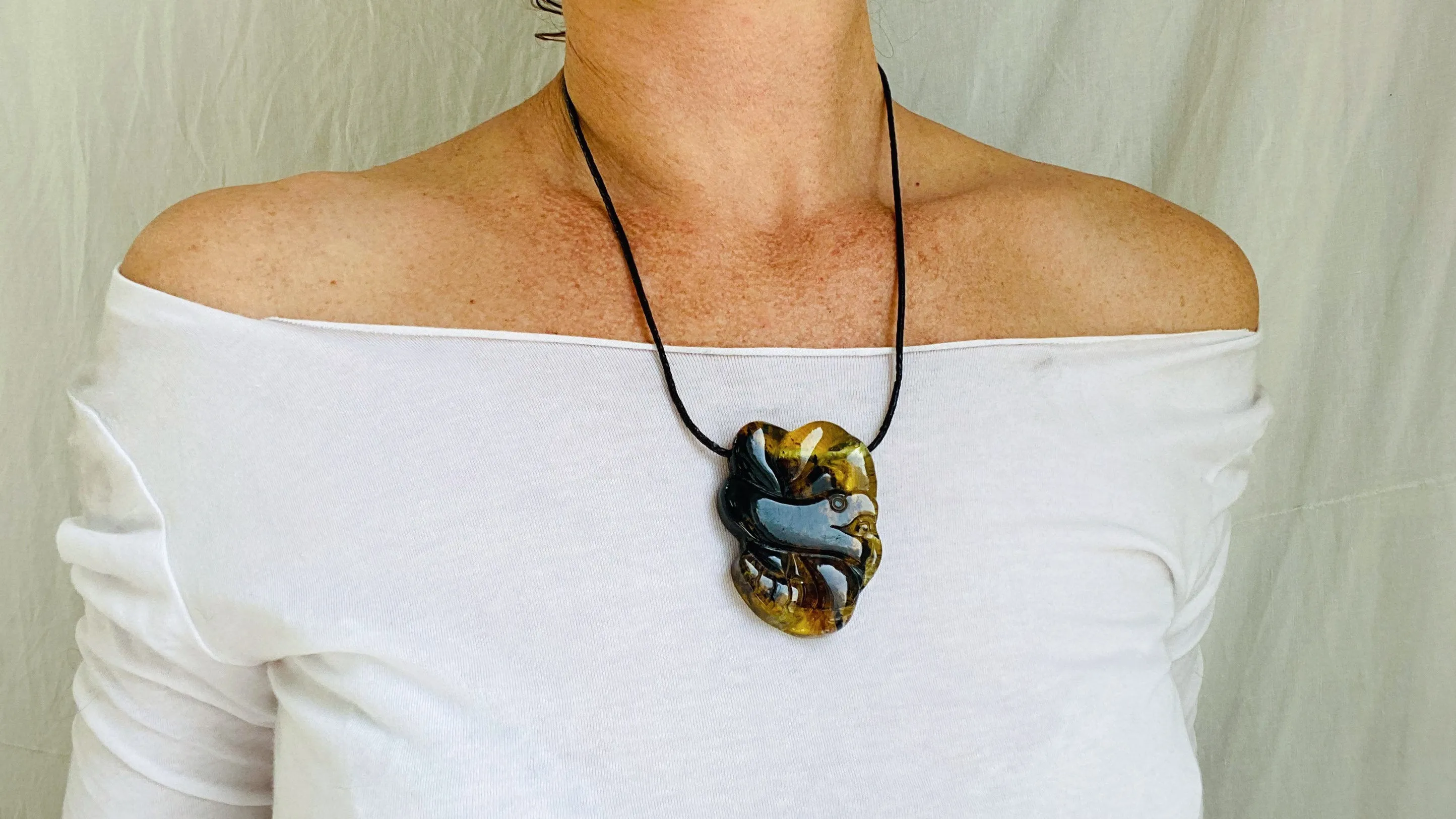 Coiled Serpent Amber Pendant. Aztec Replica