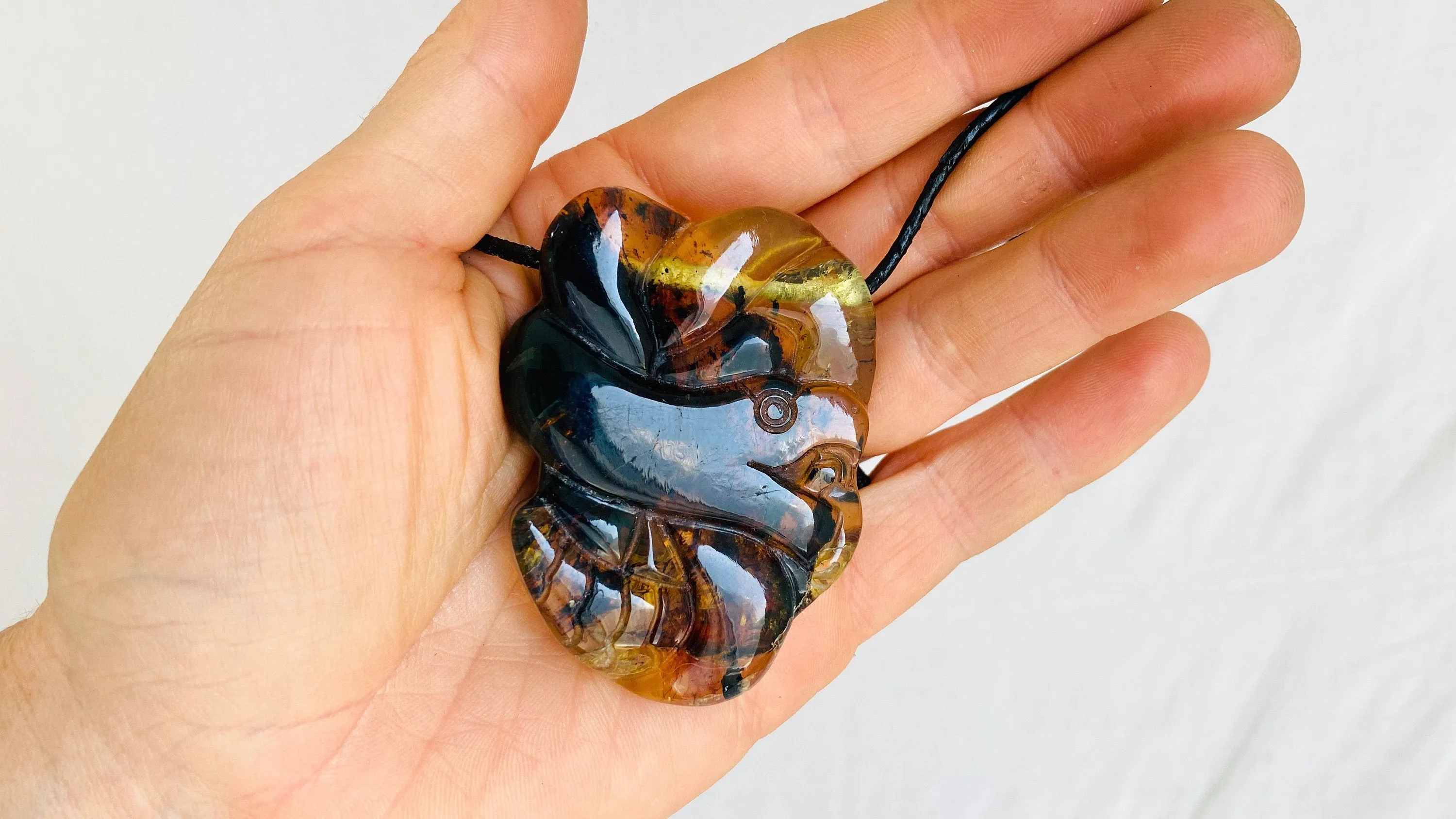 Coiled Serpent Amber Pendant. Aztec Replica