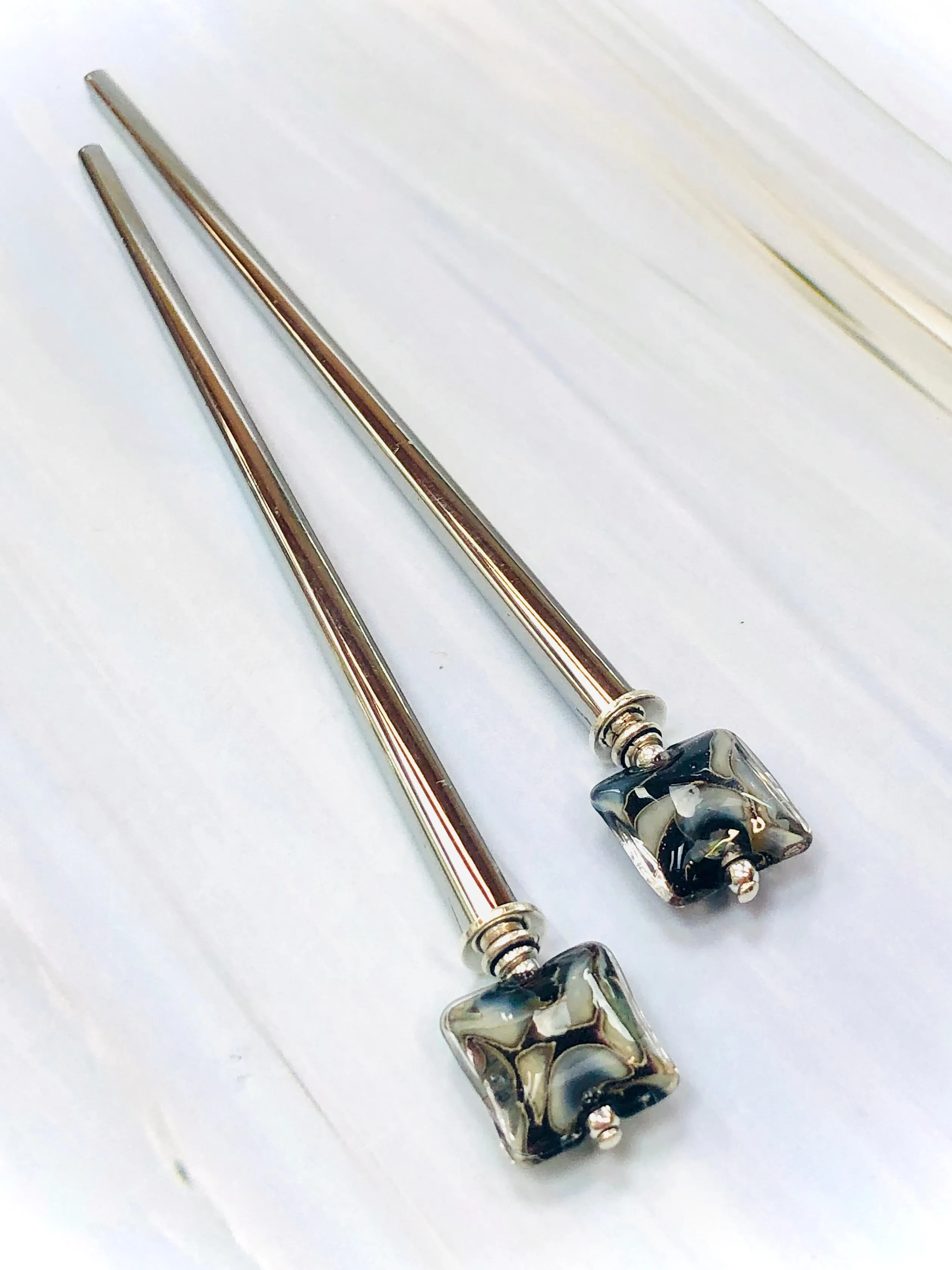 Contemporary Art Glass Hair Sticks, Modern hair sticks, minimalist hair pins