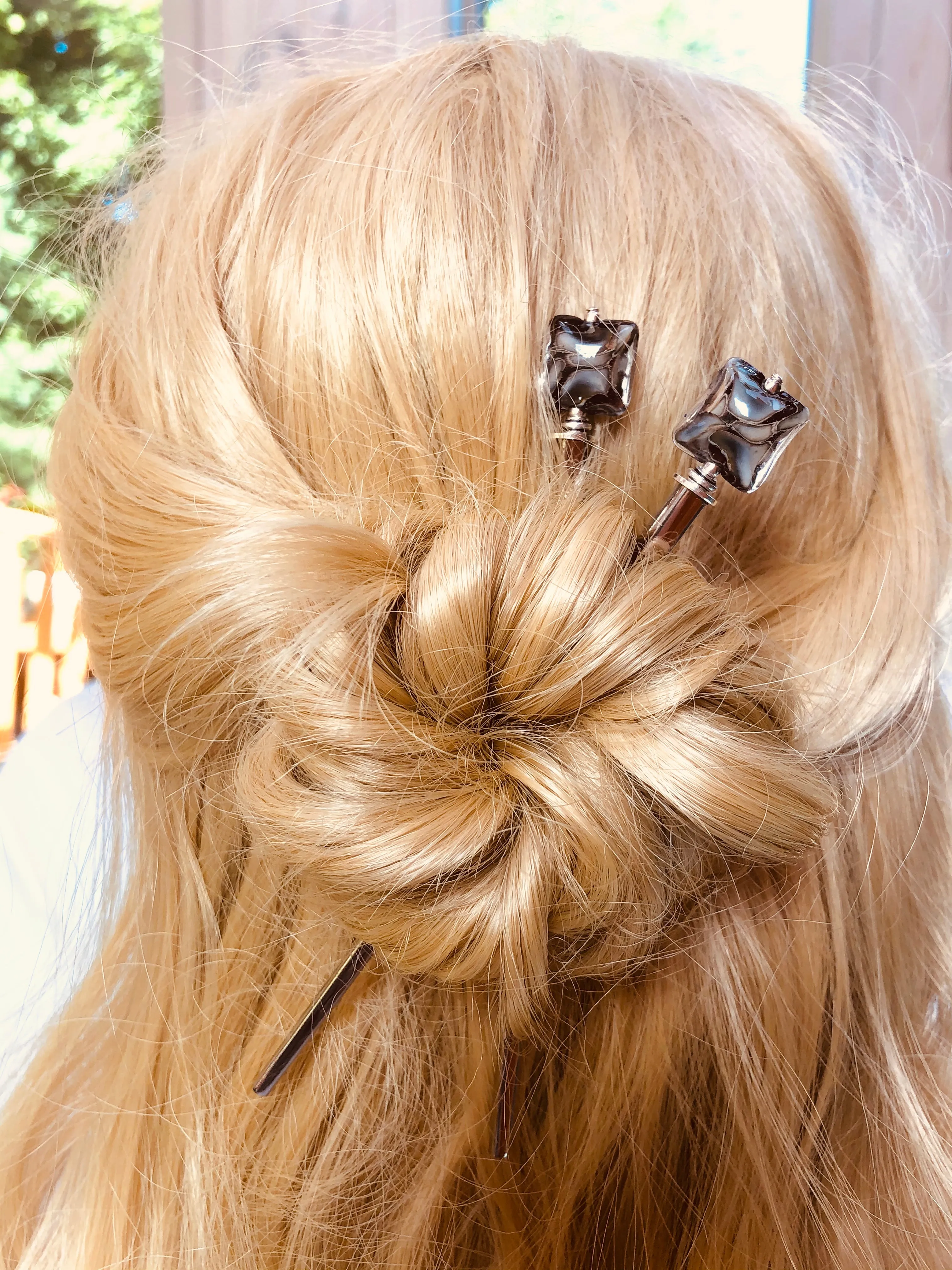 Contemporary Art Glass Hair Sticks, Modern hair sticks, minimalist hair pins