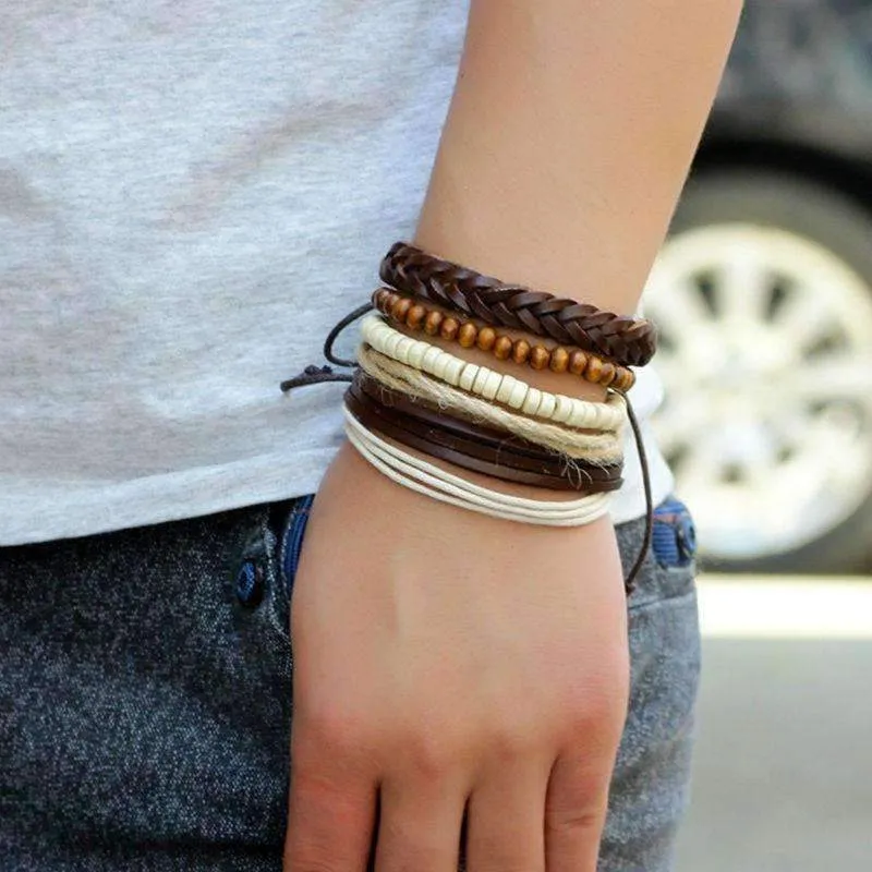 Cotton and Leather Woven Stackable Bracelet Set