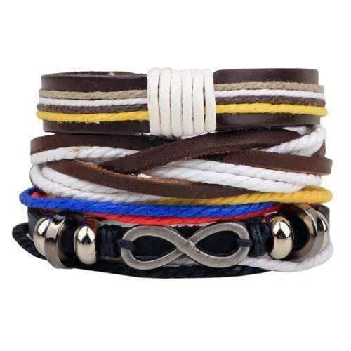 Cotton and Leather Woven Stackable Bracelet Set