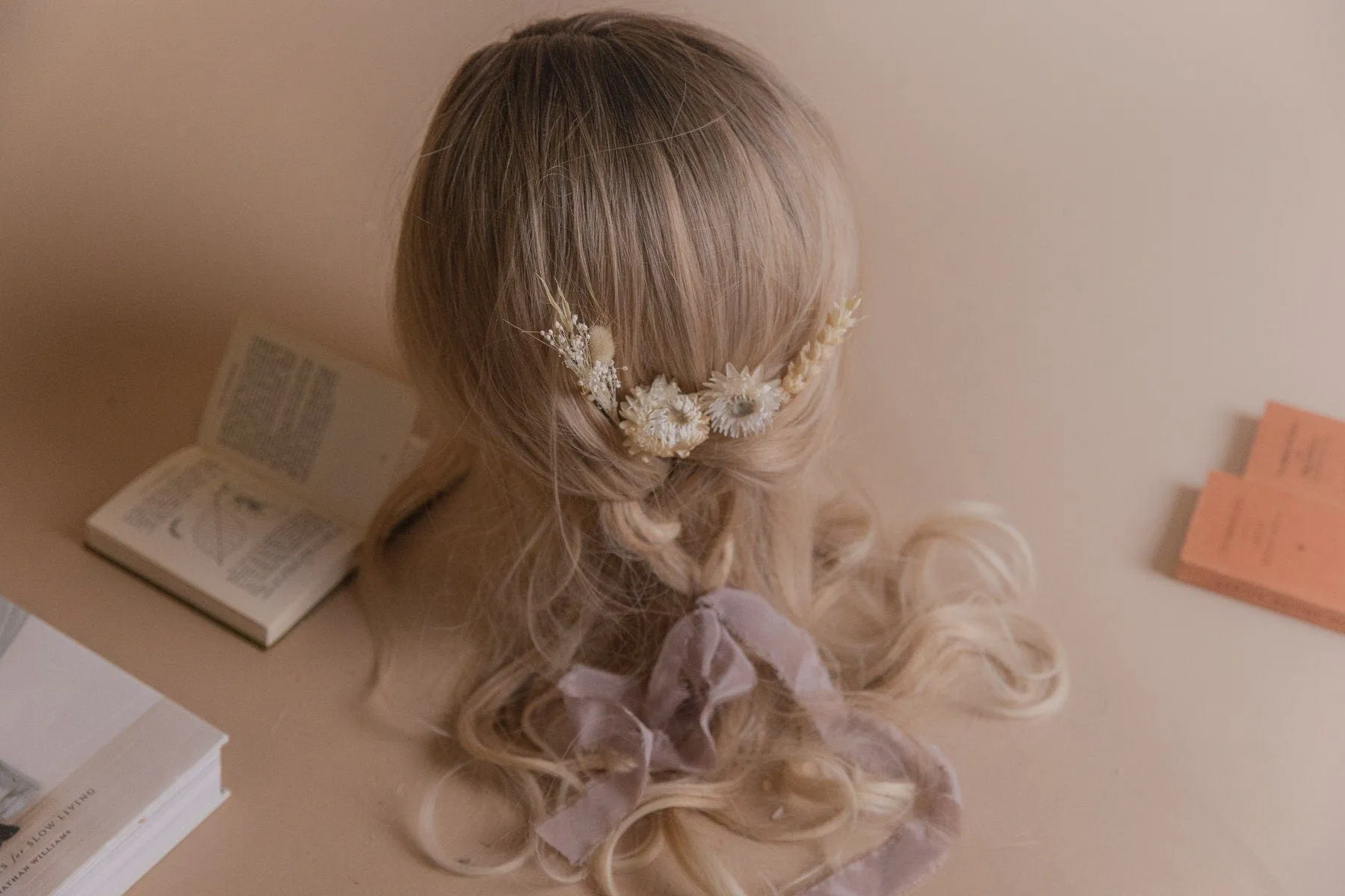 Cream Straw Flowers and Lagurus Boho 4 Piece Hair Pin Set / Boho Bride Hair Pins