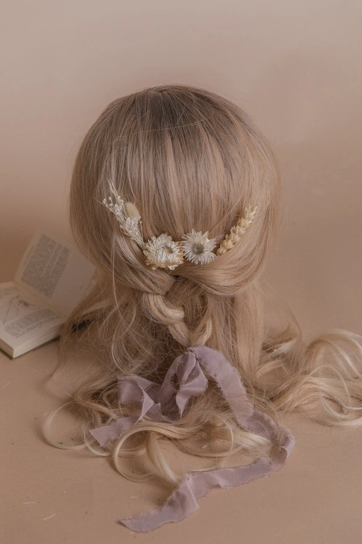 Cream Straw Flowers and Lagurus Boho 4 Piece Hair Pin Set / Boho Bride Hair Pins