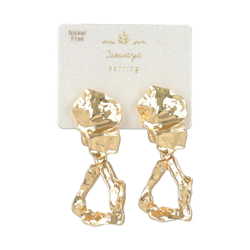Crushed Metal Dangle Clip On Earrings