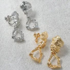 Crushed Metal Dangle Clip On Earrings