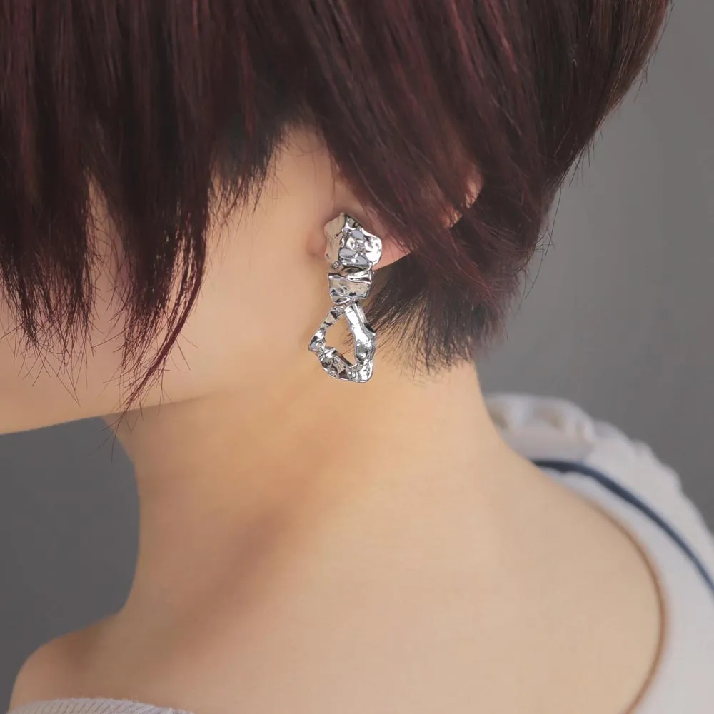 Crushed Metal Dangle Clip On Earrings