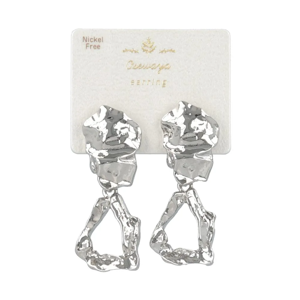 Crushed Metal Dangle Clip On Earrings