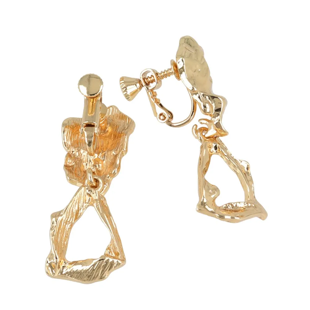 Crushed Metal Dangle Clip On Earrings