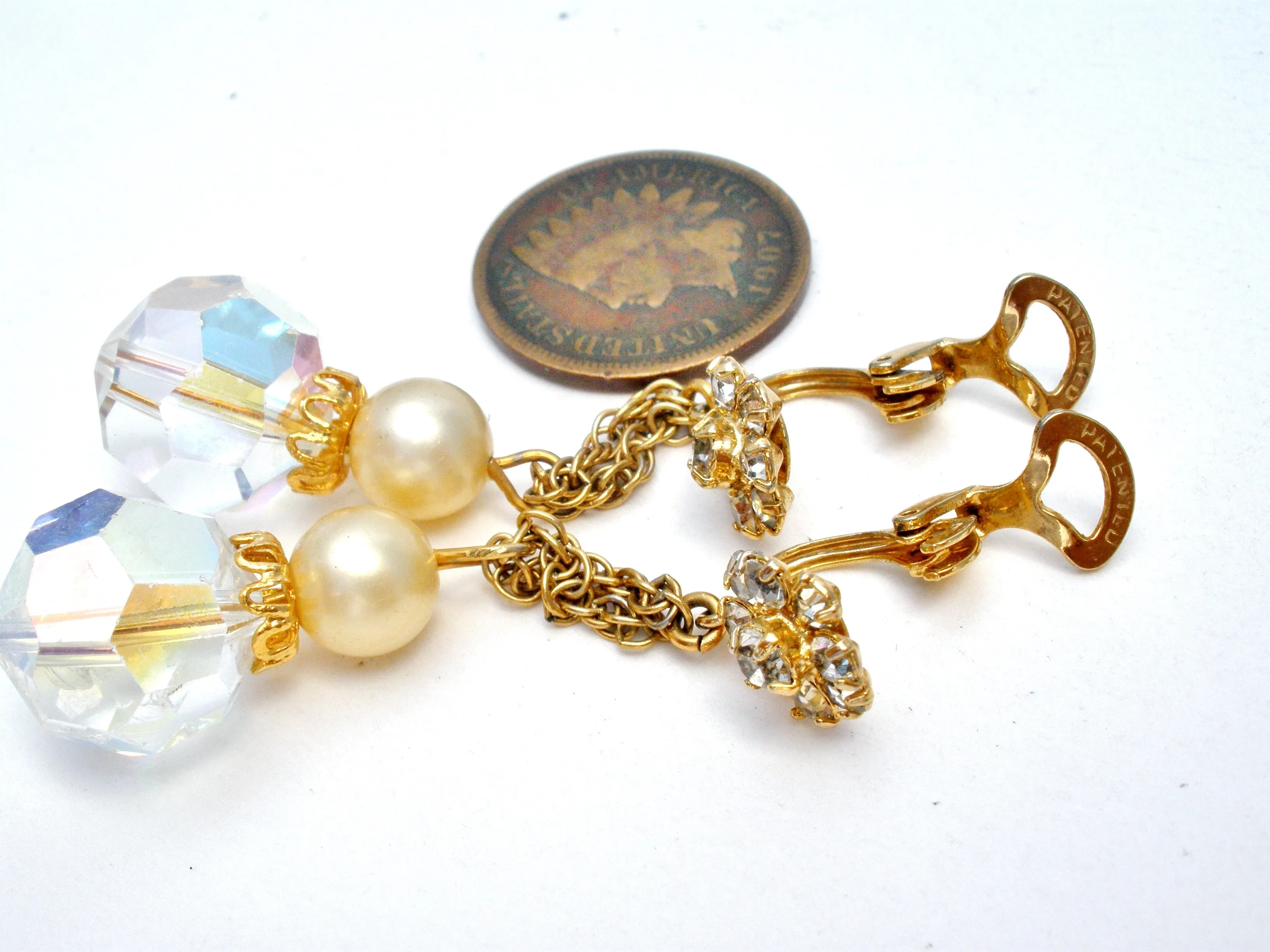 Dangle Crystal Bead & Rhinestone Earrings Vintage