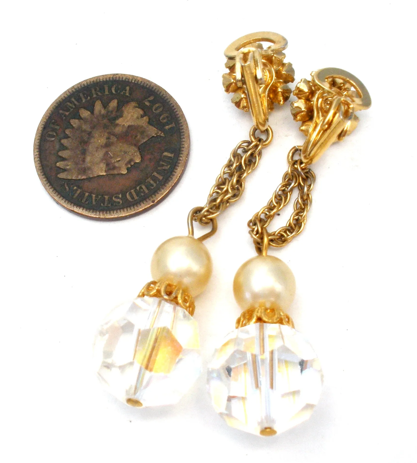 Dangle Crystal Bead & Rhinestone Earrings Vintage