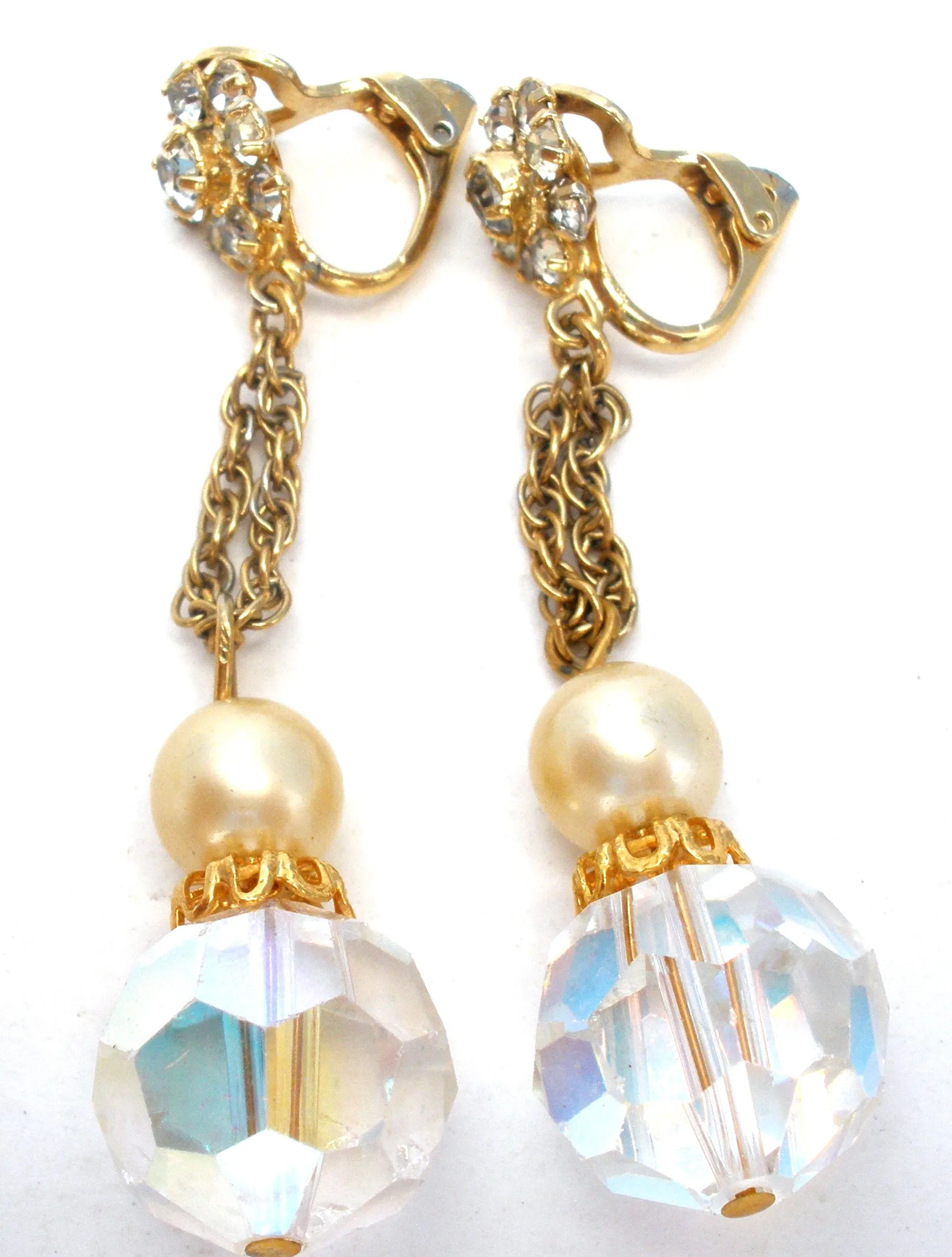 Dangle Crystal Bead & Rhinestone Earrings Vintage