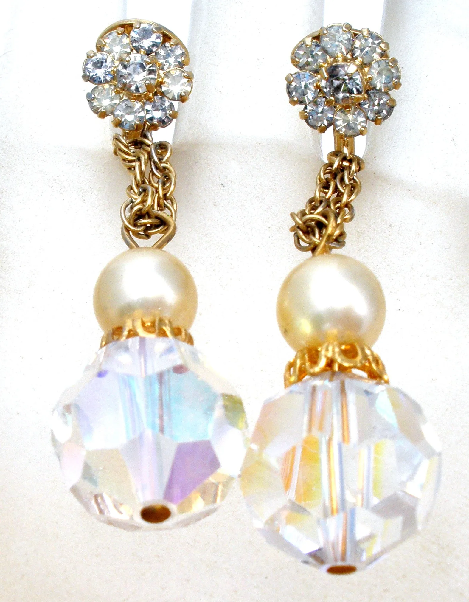 Dangle Crystal Bead & Rhinestone Earrings Vintage
