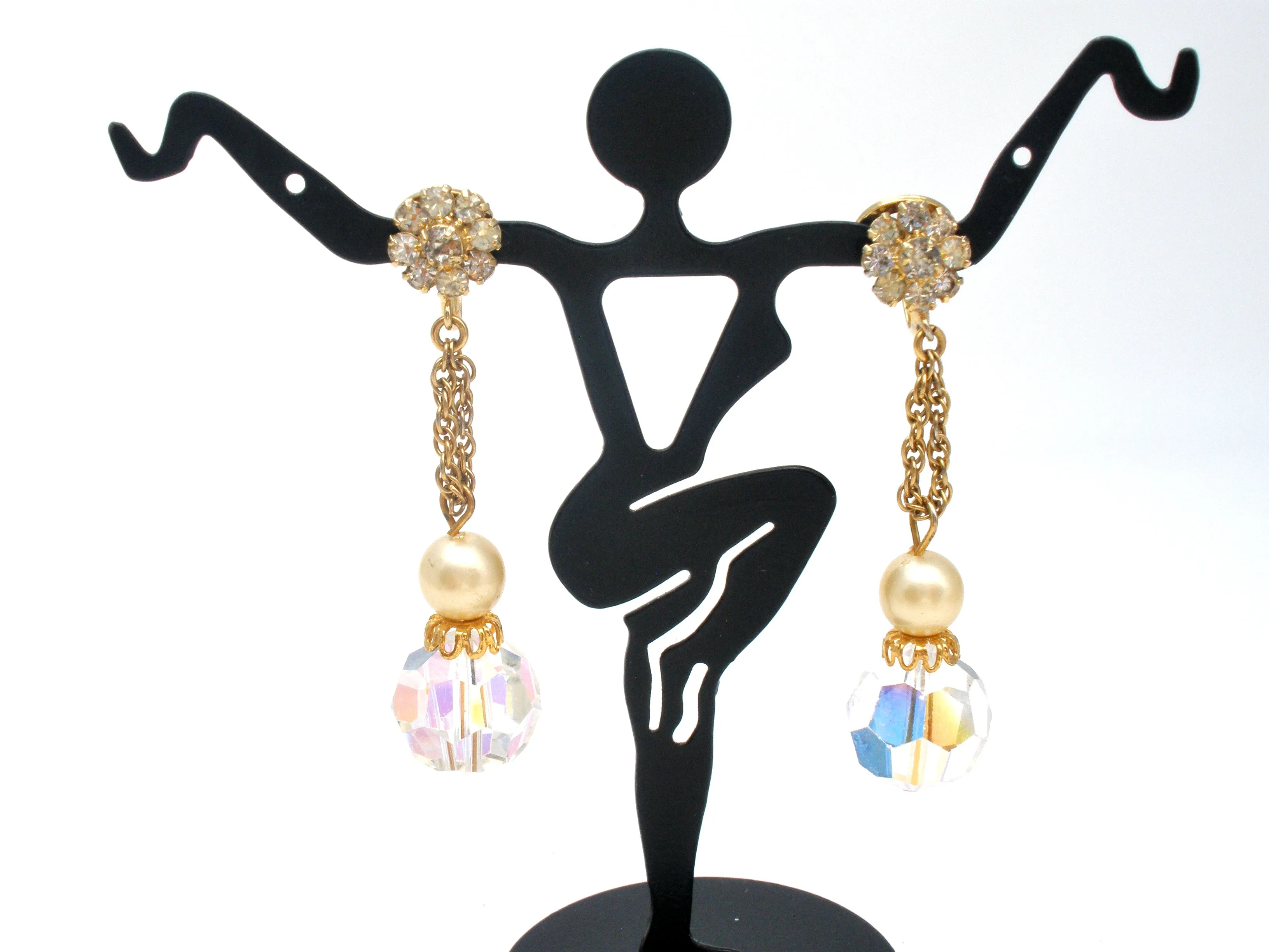 Dangle Crystal Bead & Rhinestone Earrings Vintage