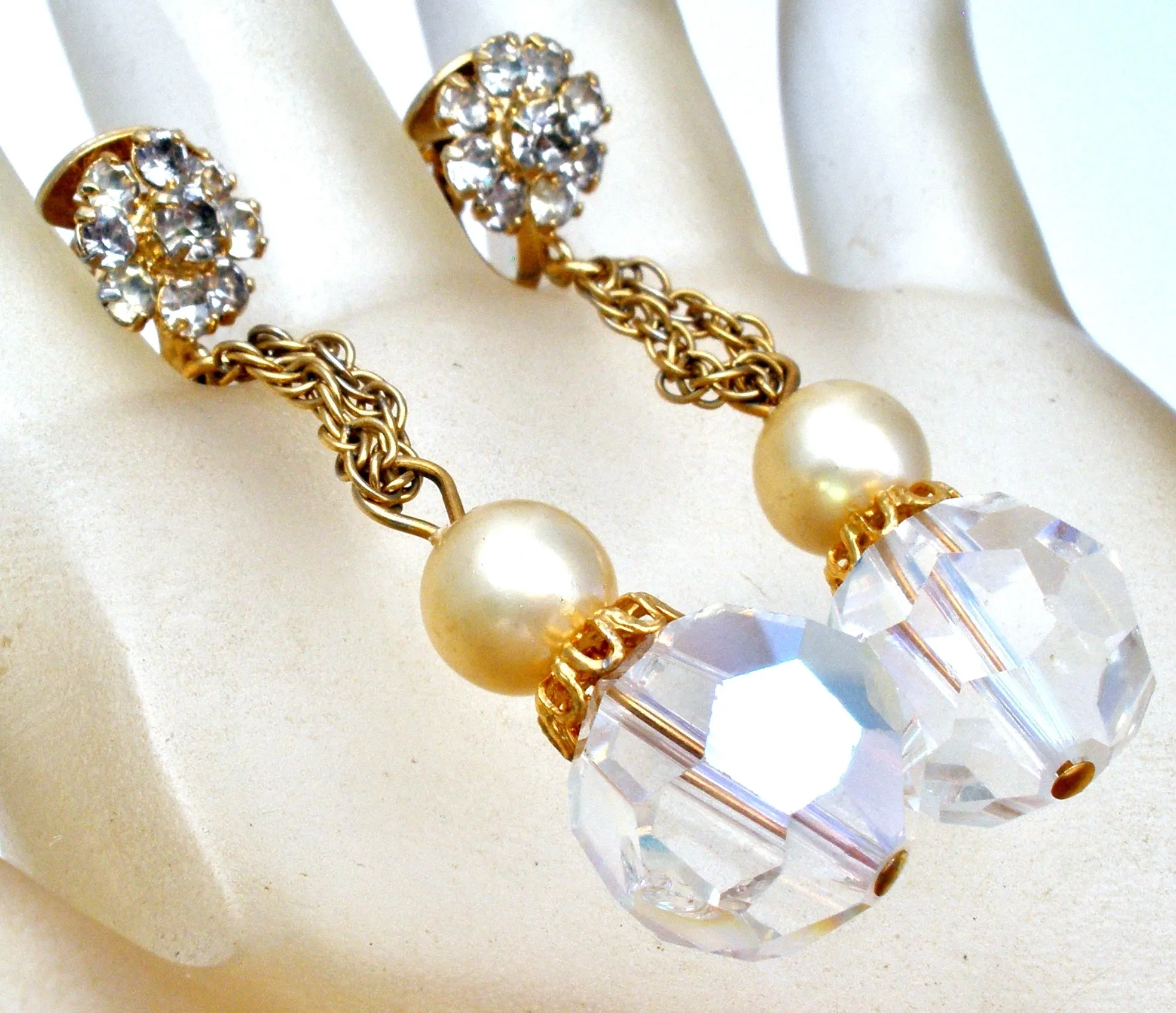 Dangle Crystal Bead & Rhinestone Earrings Vintage