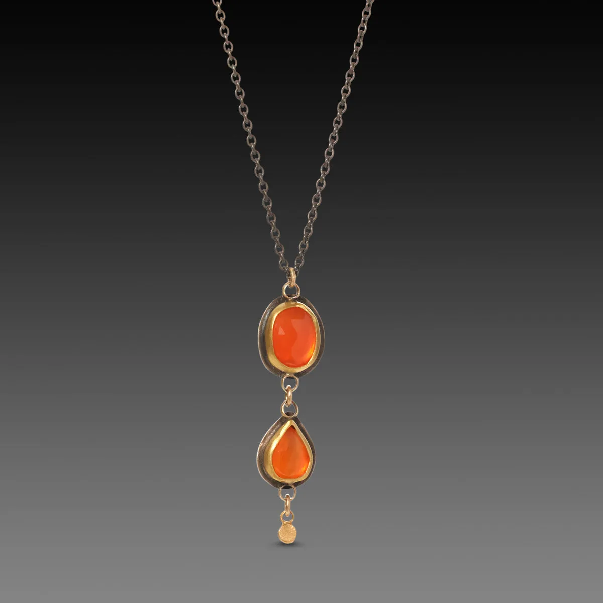 Double Carnelian Necklace with Gold Drop