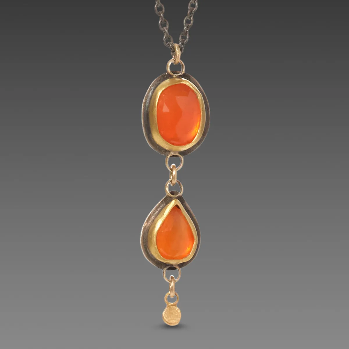 Double Carnelian Necklace with Gold Drop