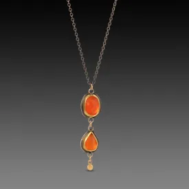 Double Carnelian Necklace with Gold Drop