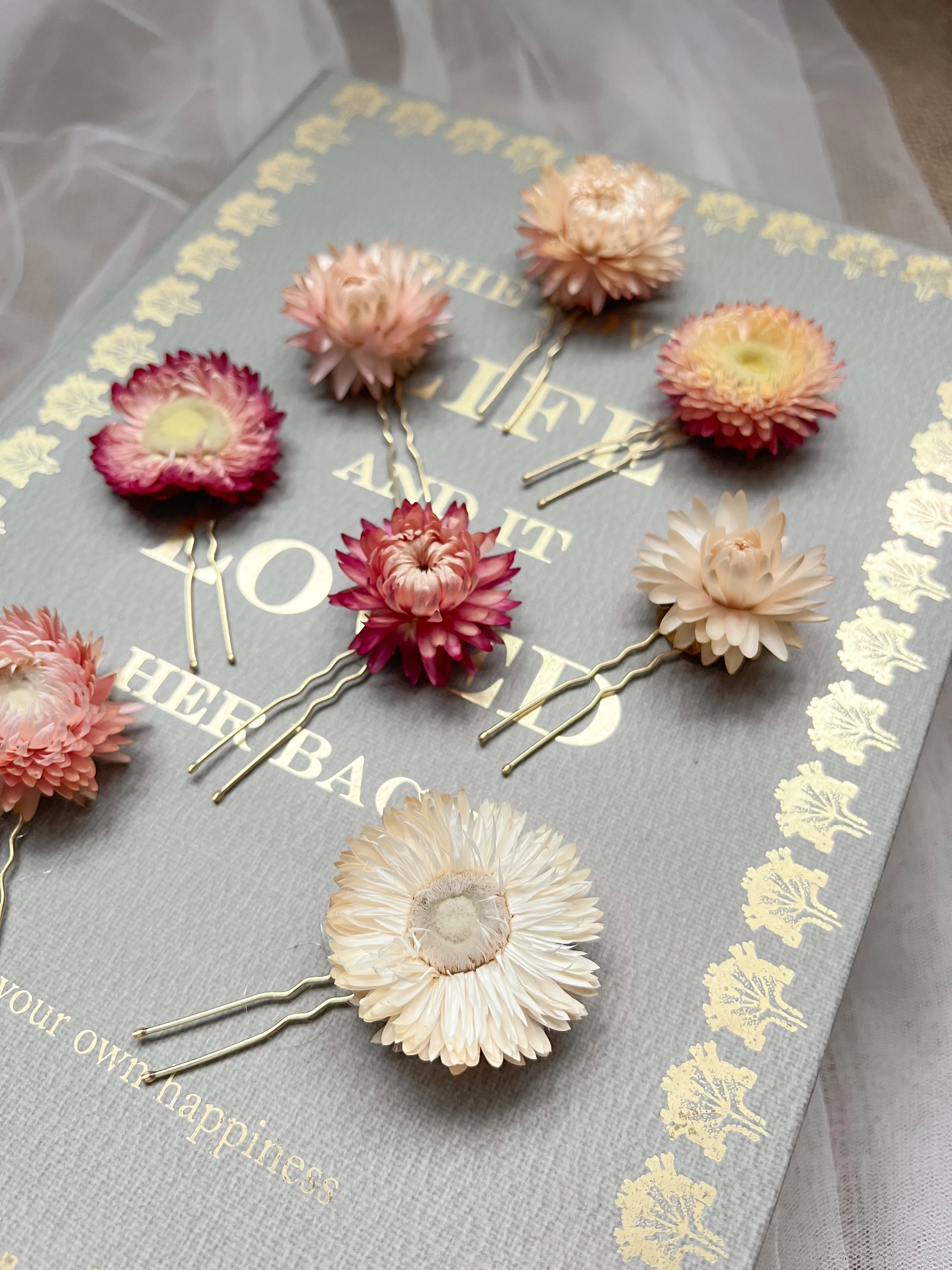 Dried Flower Hair Pins, Bridal Pink Floral Hair Pins, Blush Pink Hair Accessories, Minimal Flower Hair Pin Set, Wedding Hair Pins