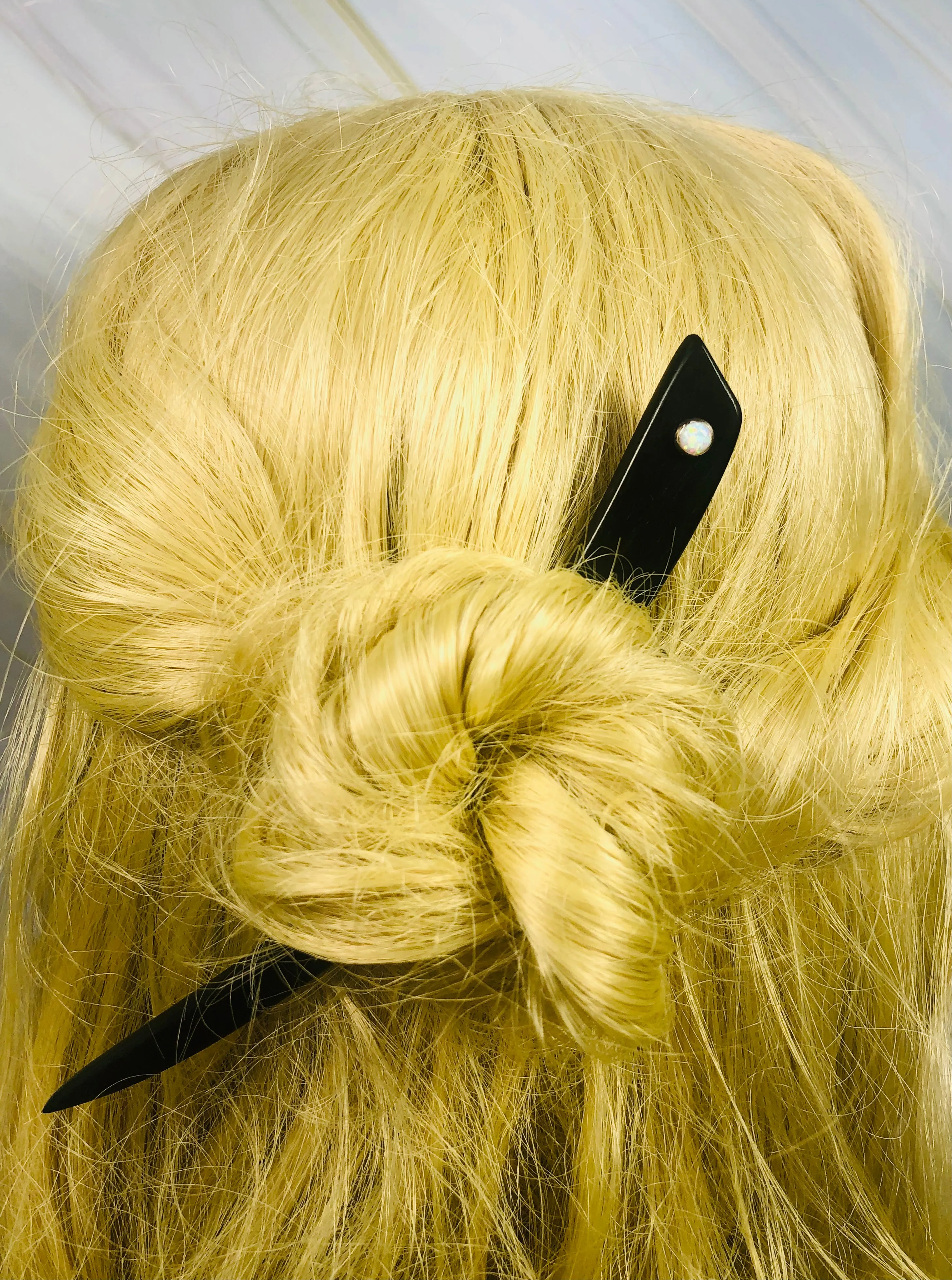 Ebony and Genuine Opal hair stick, silver opal gemstone luxury hair stick