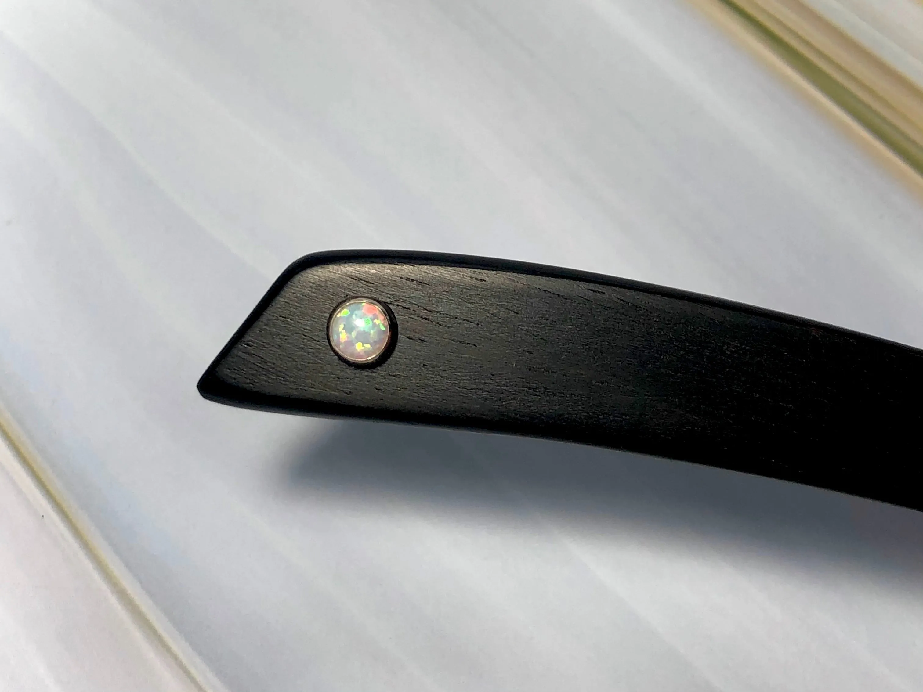 Ebony and Genuine Opal hair stick, silver opal gemstone luxury hair stick