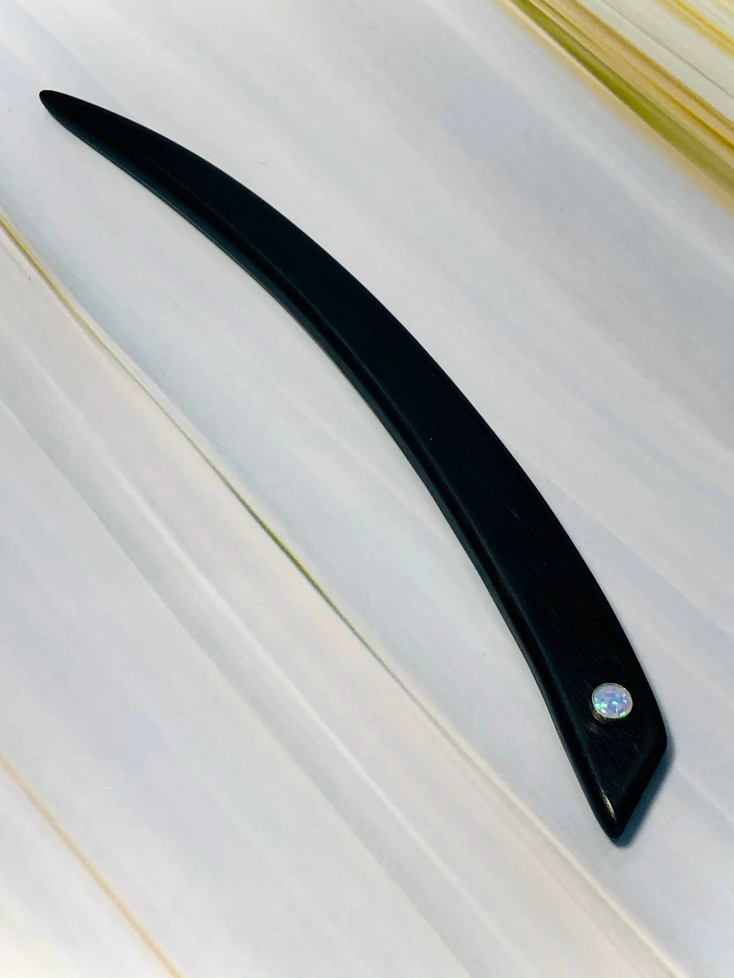 Ebony and Genuine Opal hair stick, silver opal gemstone luxury hair stick