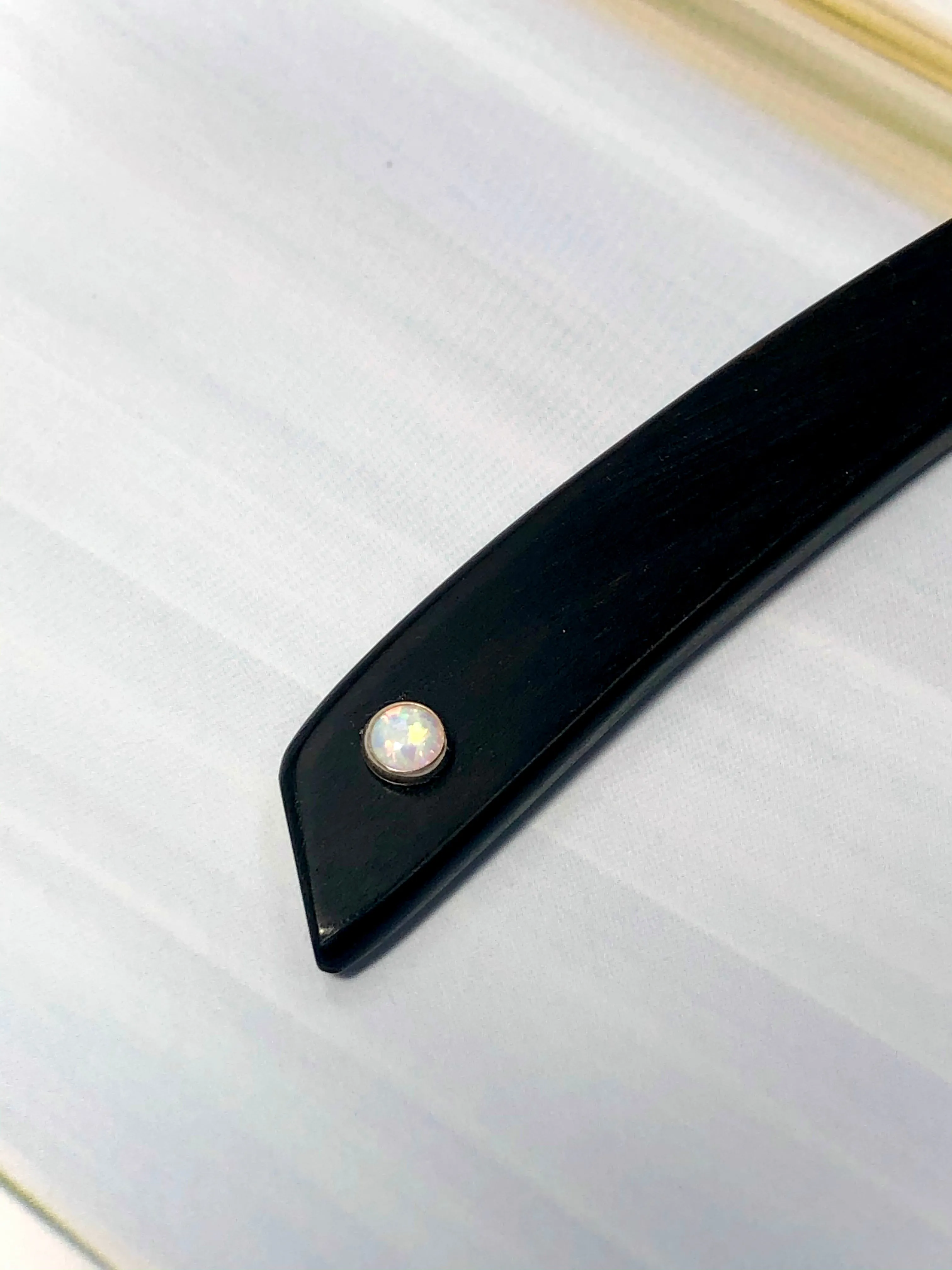 Ebony and Genuine Opal hair stick, silver opal gemstone luxury hair stick