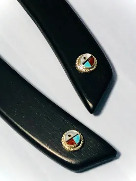 Ebony and Sunface Southwestern hair sticks, silver Sunface Turquoise luxury hair stick