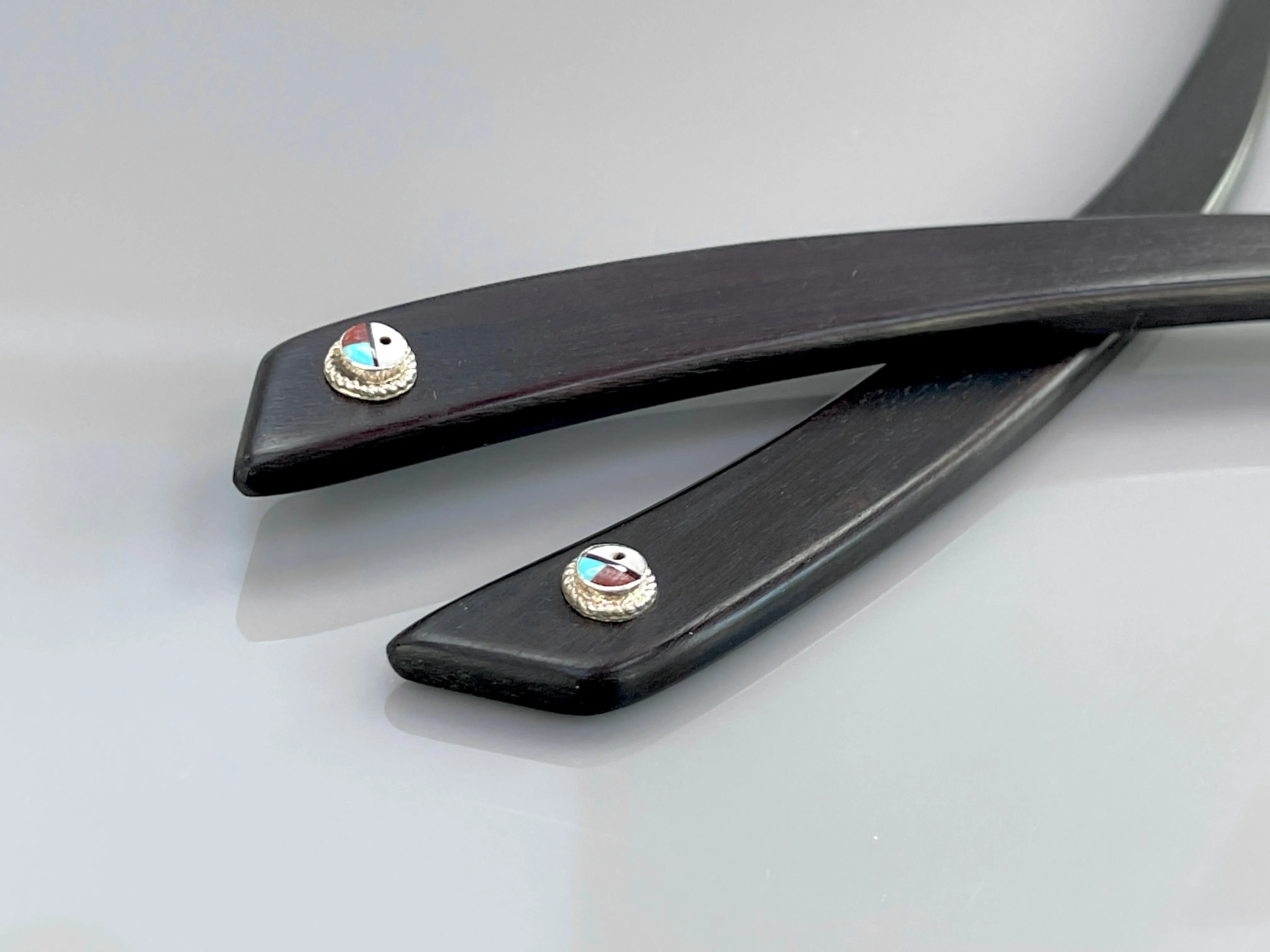 Ebony and Sunface Southwestern hair sticks, silver Sunface Turquoise luxury hair stick