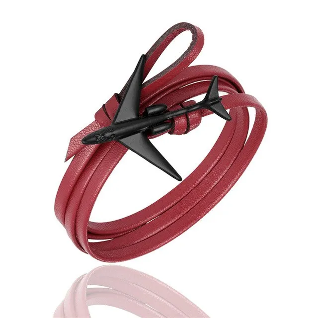 (Edition 3) - Special Leather Rope Designed Airplane Bracelets Black (Adjustable)